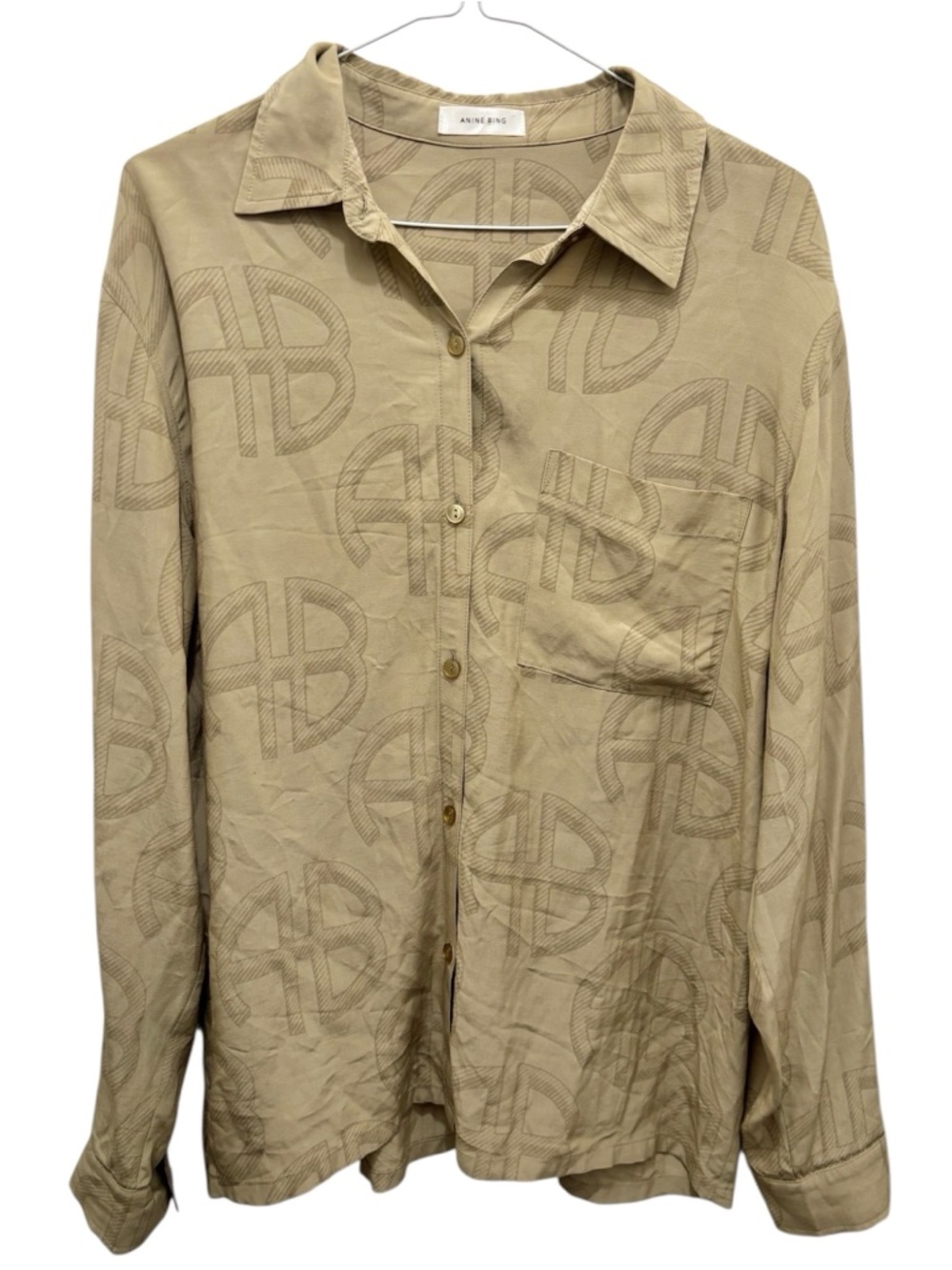 Anine Bing Aspen Printed Georgette Shirt Logo Button Down - Picture 3 of 6